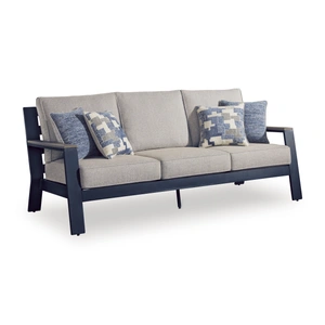 Ashley Furniture East Beach HDPE/Polyester Sofa with Cushion, Navy Blue/Driftwood