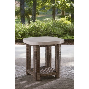 Ashley Furniture Dolan Creek Square Aluminum/Resin Wicker End Table, Beige/Brown