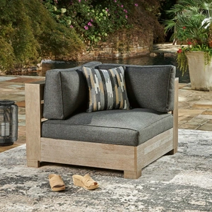 Ashley Furniture Citrine Park Outdoor Nuvella Fabric/Eucalyptus Wood Corner w/Cushion