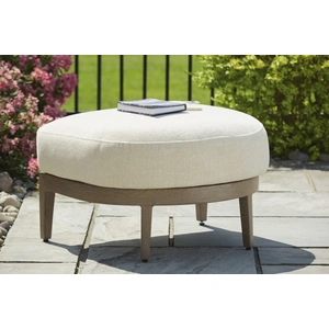 Ashley Furniture Serene Bay Aluminum/Polyester Ottoman with Cushion, Dark Brown/White