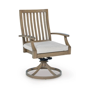 Ashley Furniture Rainier 2-Piece Ranch Aluminum/Polyester Swivel Chair with Cushion, Brown/Beige