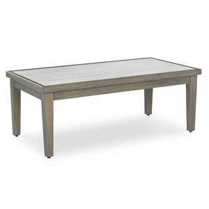 Ashley Furniture Rainier Ranch Rectangular Aluminum/Faux Stone Cocktail Table, Brown/Beige