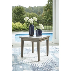 Ashley Furniture Rainier Ranch Square Aluminum/Faux Stone End Table, Brown/Beige