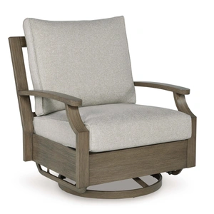 Ashley Furniture Rainier Ranch Aluminum/Polyester Swivel Glider Chair with Cushion, Brown/Beige