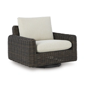 Ashley Furniture Kimora Resin Wicker/Aluminum Swivel Glider Lounge Chair with Cushion, Beige/Dark Brown