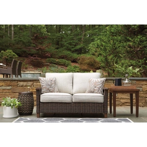 Ashley Furniture Paradise Trail Outdoor Nuvella Fabric/Resin Wicker Loveseat w/2 Pillows