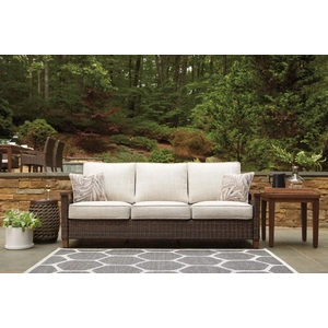 Ashley Furniture Paradise Trail Outdoor Nuvella Fabric/Resin Wicker Sofa w/2 Pillows
