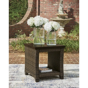 Ashley Furniture Monterey Point Square Woven Wicker/Aluminum End Table, Dark Brown