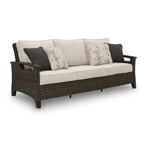Ashley Furniture Monterey Point Resin Wicker/Aluminum Sofa with Cushion, Dark Brown