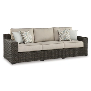 Ashley Furniture Coastline Bay Outdoor Nuvella Fabric/Resin Wicker Sofa w/4 Pillows