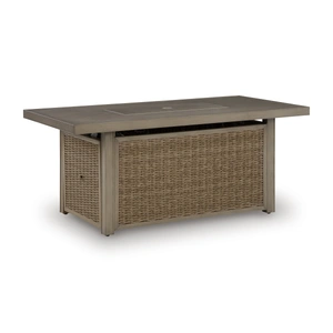 Ashley Furniture Laguna Heights Rectangular Aluminum/Resin Wicker Fire Pit Table, Beige
