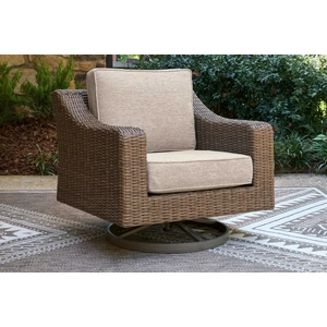 Ashley Furniture Laguna Heights Resin Wicker/Aluminum Swivel Lounge Chair with Cushion, Beige