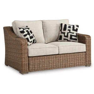 Ashley Furniture Beachcroft Resin Wicker Outdoor Loveseat with Cushion, Beige