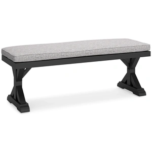 Ashley Furniture Beachcroft Outdoor Nuvella Fabric Bench, Black/Light Gray