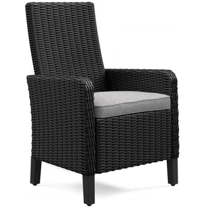 Ashley Furniture Beachcroft Outdoor Nuvella Fabric/Resin Wicker Arm Chair, Black/Light Gray (Set of 2)