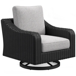 Ashley Furniture Beachcroft Outdoor Nuvella Fabric/Resin Wicker Swivel Lounge Chair, Black/Light Gray