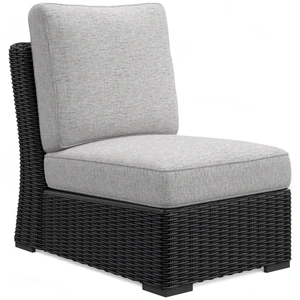 Ashley Furniture Beachcroft Outdoor Nuvella Fabric/Resin Wicker Armless Chair, Black/Light Gray