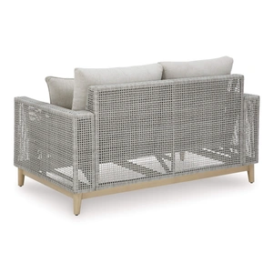 Ashley Furniture Seton Creek Outdoor Nuvella Fabric/Resin Wicker Loveseat w/2 Pillows