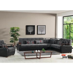 Empire Furniture, USA Paramus L-Shaped Upholstered Convertible Storage Sectional, Grey