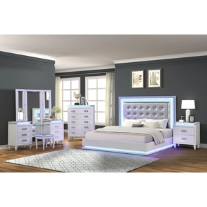 Galaxy Home Furnishings Passion 5-Drawer Wood Veneer Chest with LED Lighting, Milky White
