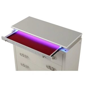 Galaxy Home Furnishings Passion 5-Drawer Wood Veneer Chest with LED Lighting, Milky White