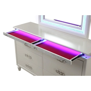 Galaxy Home Furnishings Passion 6-Drawer Wood Veneer Dresser with LED Lighting, Milky White