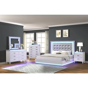 Galaxy Home Furnishings Passion 6-Drawer Wood Veneer Dresser with LED Lighting, Milky White