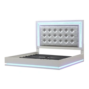 Galaxy Home Furnishings Passion Bed with Leatherette Upholstered Headboard & LED Lighting, Milky White