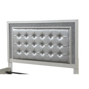 Galaxy Home Furnishings Passion Bed with Leatherette Upholstered Headboard & LED Lighting, Milky White