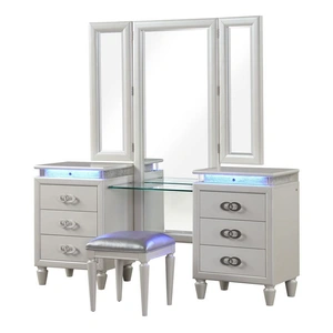 Galaxy Home Furnishings Passion 6-Drawer Wood Veneer Vanity with LED Lighting, Milky White