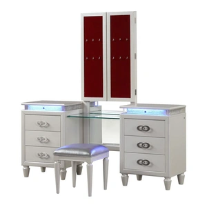 Galaxy Home Furnishings Passion 6-Drawer Wood Veneer Vanity with LED Lighting, Milky White