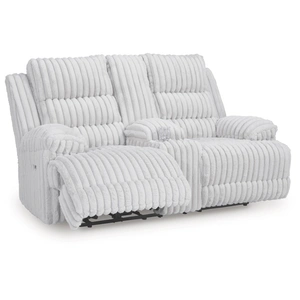 Ashley Furniture Rhines Falls Polyester Power Reclining Loveseat w/Console, Alloy