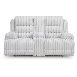 Ashley Furniture Rhines Falls Polyester Power Reclining Loveseat w/Console, Alloy