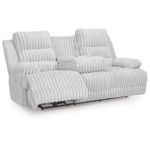 Ashley Furniture Rhines Falls Polyester Power Reclining Sofa w/Drop Down Table, Alloy