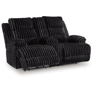 Ashley Furniture Rhine Falls Polyester Power Reclining Loveseat w/Console, Onyx