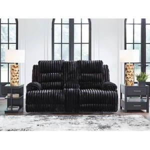 Ashley Furniture Rhine Falls Polyester Power Reclining Loveseat w/Console, Onyx