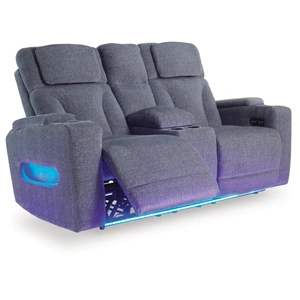 Ashley Furniture Studio Cave Polyester Power Reclining Loveseat w/Console & Adjustable Headrests, Steel