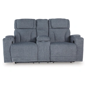 Ashley Furniture Studio Cave Polyester Power Reclining Loveseat w/Console & Adjustable Headrests, Steel