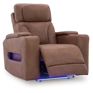Ashley Furniture Clean-Slate Faux Leather Power Recliner w/Adjustable Headrest, Caramel