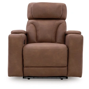 Ashley Furniture Clean-Slate Faux Leather Power Recliner w/Adjustable Headrest, Caramel