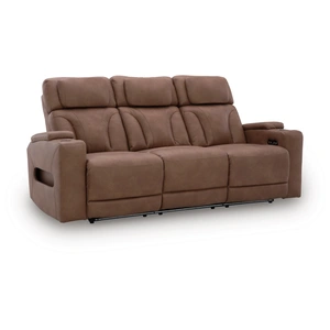 Ashley Furniture Clean-Slate Faux Leather Power Reclining Sofa w/Adjustable Headrests, Caramel