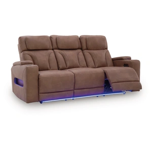 Ashley Furniture Clean-Slate Faux Leather Power Reclining Sofa w/Adjustable Headrests, Caramel