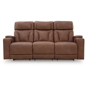 Ashley Furniture Clean-Slate Faux Leather Power Reclining Sofa w/Adjustable Headrests, Caramel