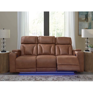 Ashley Furniture Clean-Slate Faux Leather Power Reclining Living Room Set, Caramel
