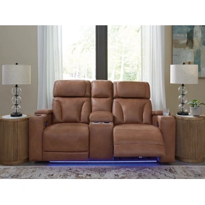 Ashley Furniture Clean-Slate Faux Leather Power Reclining Living Room Set, Caramel