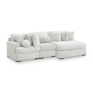 Ashley Furniture Cuddle Plush Fabric 3-Piece Sectional Sofa w/Right Chaise, Arctic