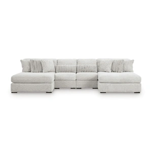 Ashley Furniture Cuddle Plush Fabric 4-Piece Sectional Sofa w/Double Chaise, Arctic