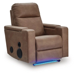 Ashley Furniture Lorrenton Faux Leather Glider Power Recliner w/Audio System, Caramel