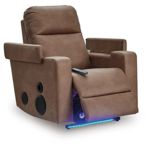 Ashley Furniture Lorrenton Faux Leather Glider Power Recliner w/Audio System, Caramel