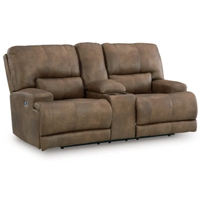 Ashley Furniture Beckley Place Faux Leather Power Reclining Loveseat w/Console & Adjustable Headrests, Earth